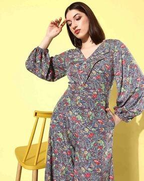 women floral print jumpsuit with insert pockets