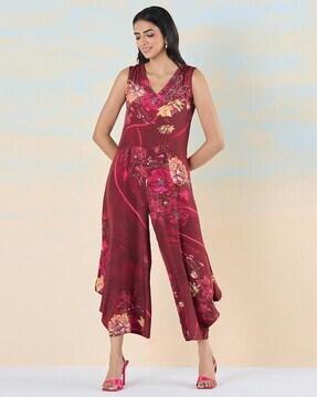 women floral print jumpsuit with insert pockets