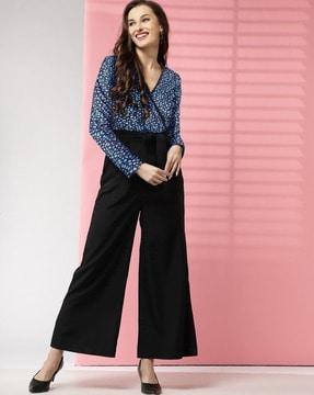 women floral print jumpsuit with tie-up belt