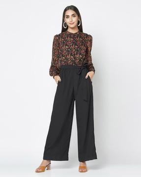 women floral print jumpsuit with waist tie