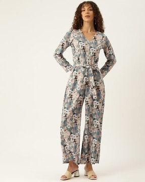 women floral print jumpsuits with zip closure