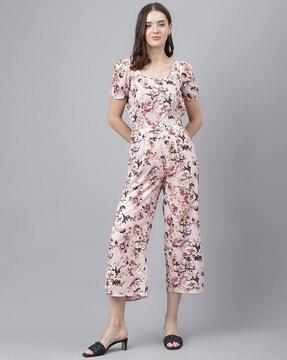 women floral print jumpsuits with zip closure