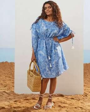 women floral print kaftan dress with tie-ups