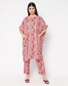 women floral print kaftan with short sleeves