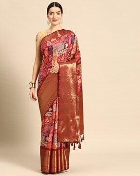 women floral print kanchipuram silk saree