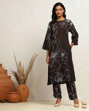 women floral print kurta & pants set