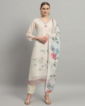 women floral print kurta set with dupatta