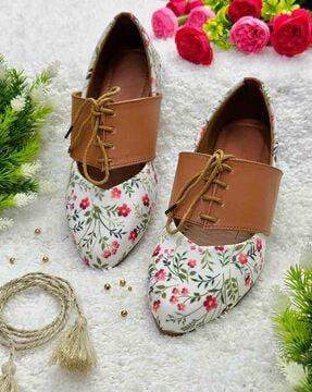 women floral print lace-up loafer shoes
