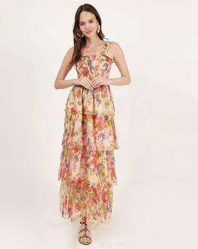 women floral print layered dress