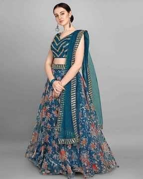 women floral print lehenga choli set with dupatta