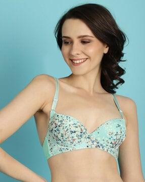 women floral print lightly-padded bra with back closure