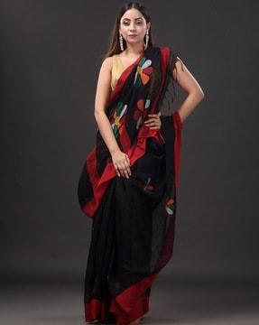 women floral print linen jamdani saree