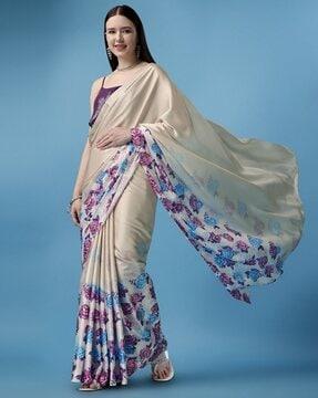 women floral print linen saree