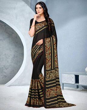 women floral print linen saree