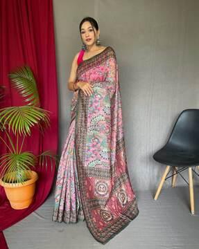 women floral print linen saree