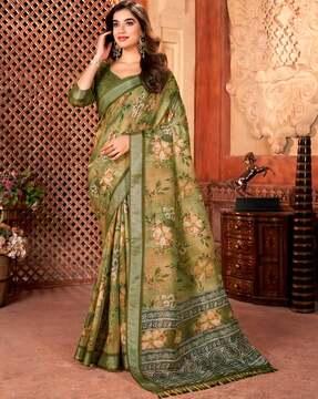 women floral print linen saree