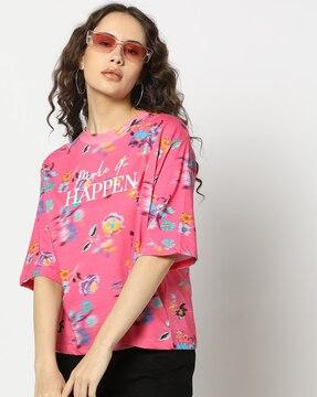 women floral print loose fit crew-neck t-shirt