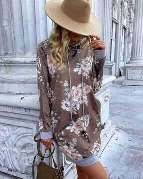 women floral print loose fit hoodie