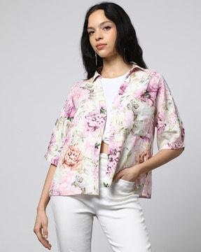 women floral print loose fit shirt