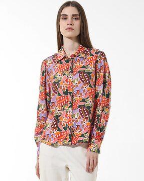 women floral print loose fit shirt
