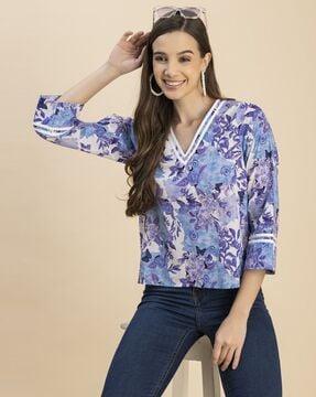 women floral print loose fit top