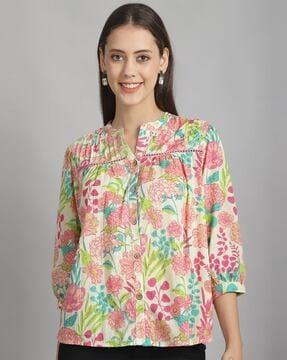 women floral print loose fit tunic