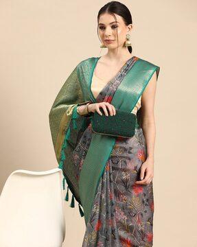 women floral print magu silk saree with zari border