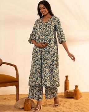 women floral print maternity a-line kurta & palazzos set