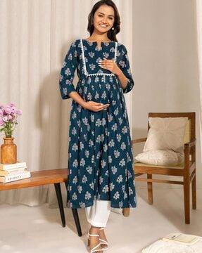 women floral print maternity flared kurta