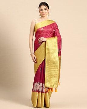 women floral print muga silk saree with zari border