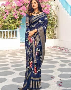 women floral print muga silk saree