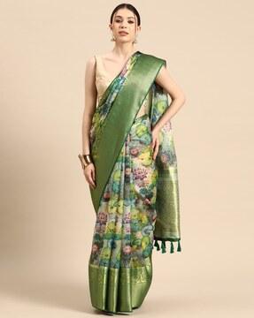 women floral print munga silk saree