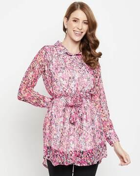 women floral print no darts a-line tunic