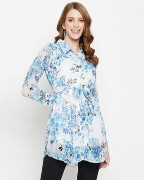 women floral print no darts a-line tunic