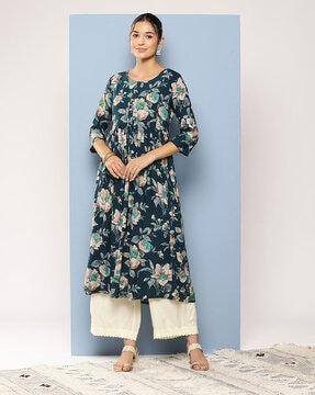 women floral print no darts flared kurta