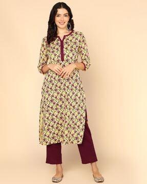 women floral print no darts straight kurta