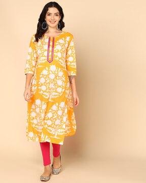 women floral print no darts straight kurta