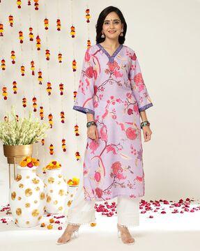 women floral print no darts straight kurta