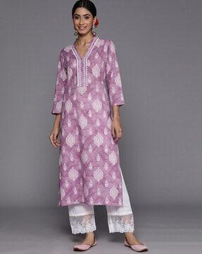 women floral print no darts straight kurta