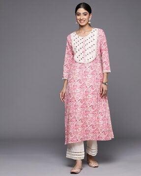 women floral print no darts straight kurta