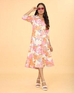 women floral print no darts straight kurta