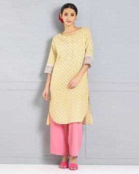 women floral print no darts straight kurta