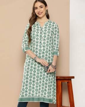 women floral print no darts straight kurta