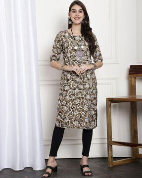 women floral print no darts straight kurta