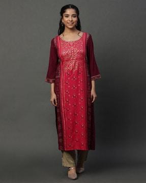 women floral print no darts straight kurta