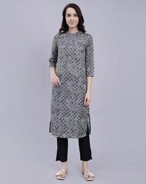 women floral print no darts straight kurti