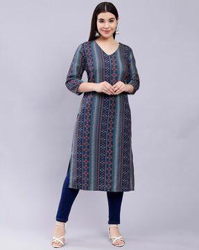 women floral print no darts straight kurti