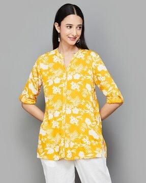 women floral print no darts straight kurti