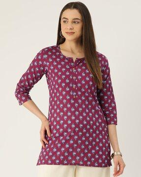 women floral print no darts straight kurti