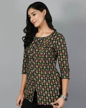 women floral print no darts straight tunic